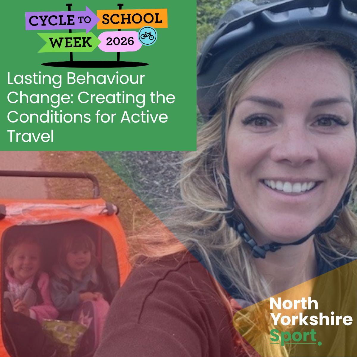 Mum cycling with infants in a cart